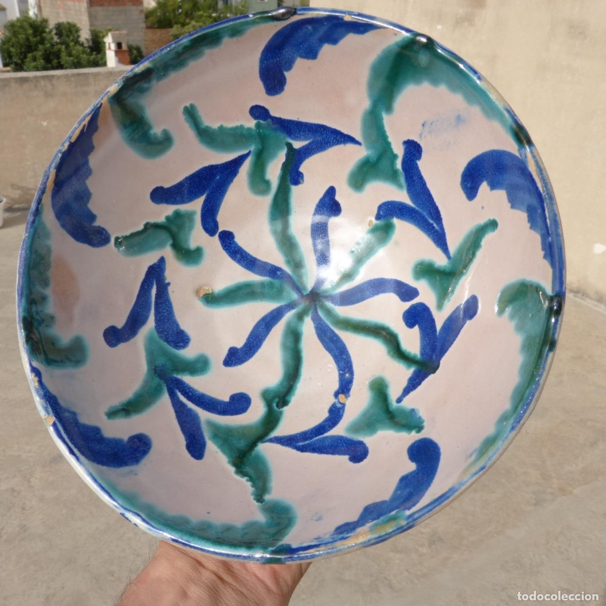 Antig&uuml;edades: Bol de ceramica de fajaluza, 935gr. 21,5cm.