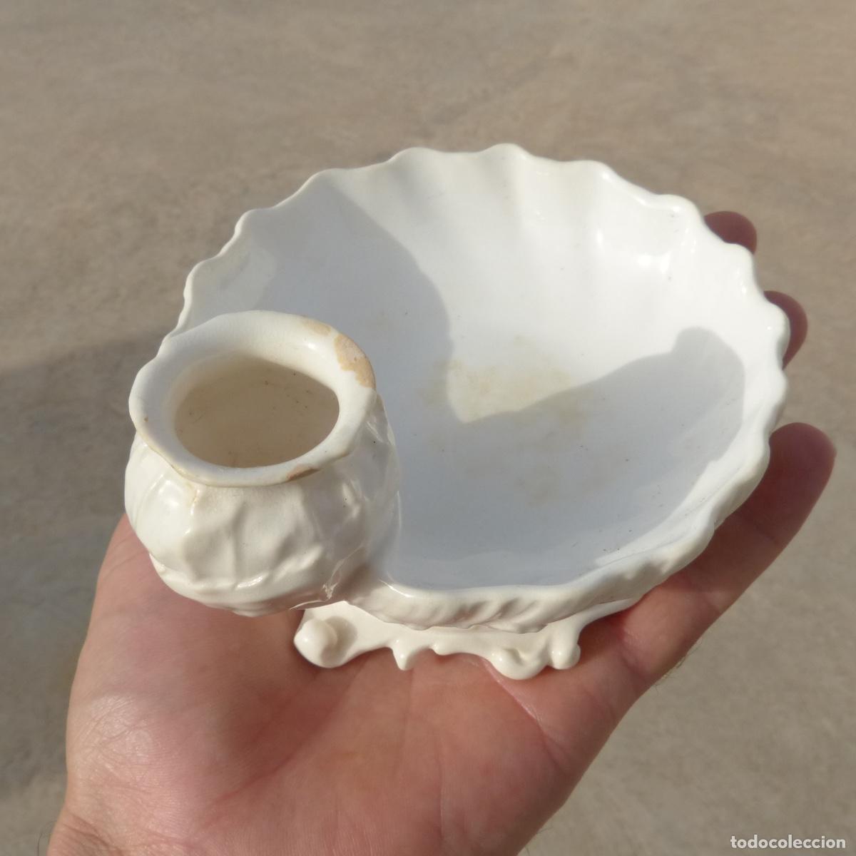 Antig&uuml;edades: Recipiente con palillero de loza en forma de concha, doulton burslem, 310gr. 11,5x8cm