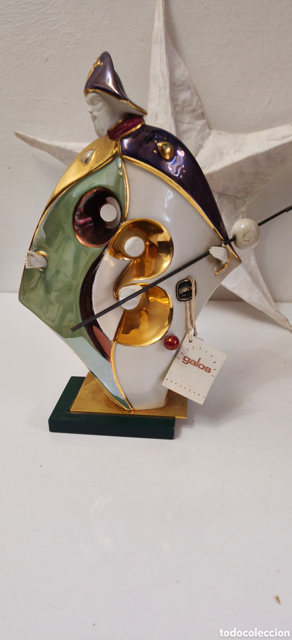 Antig&uuml;edades: Figura Santiago Ap&oacute;stol Peregrino - Porcelanas Galos - Con Oro y Platino - Etiqueta Original