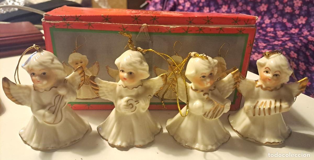 Antig&uuml;edades: CAJA CON CUATRO ANGELES DE PORCELANA CAMPANILLAS ALEMANES - ADORNO NAVIDE&Ntilde;O
