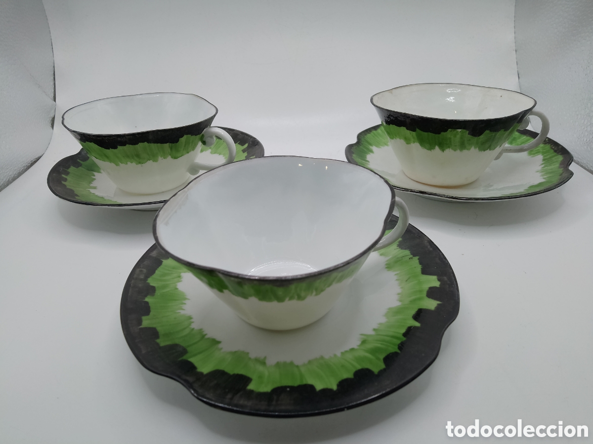 Antig&uuml;edades: Lote 3 Tazas y Platos Cer&aacute;micas O Castro (Sargadelos) - &Eacute;poca D&iacute;az Pardo - Vintage A&ntilde;o 50/60