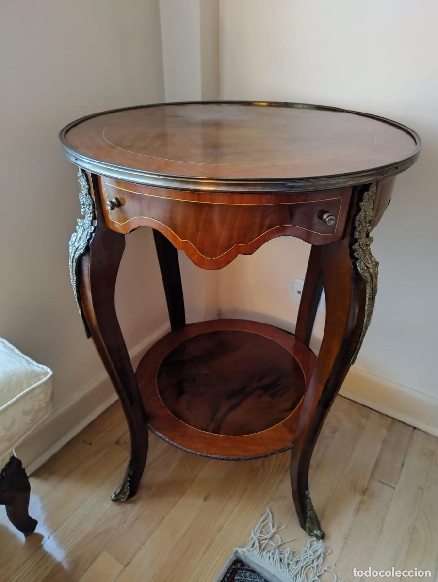 Antig&uuml;edades: Mesa Velador Redondo Vintage de Estilo Luis XV con Marqueter&iacute;a y Bronces