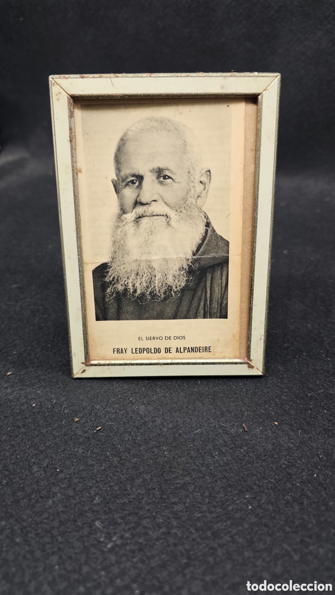 Antig&uuml;edades: estampa devocional enmarcada del fraile capuchino Fray Leopoldo de Alpandeire