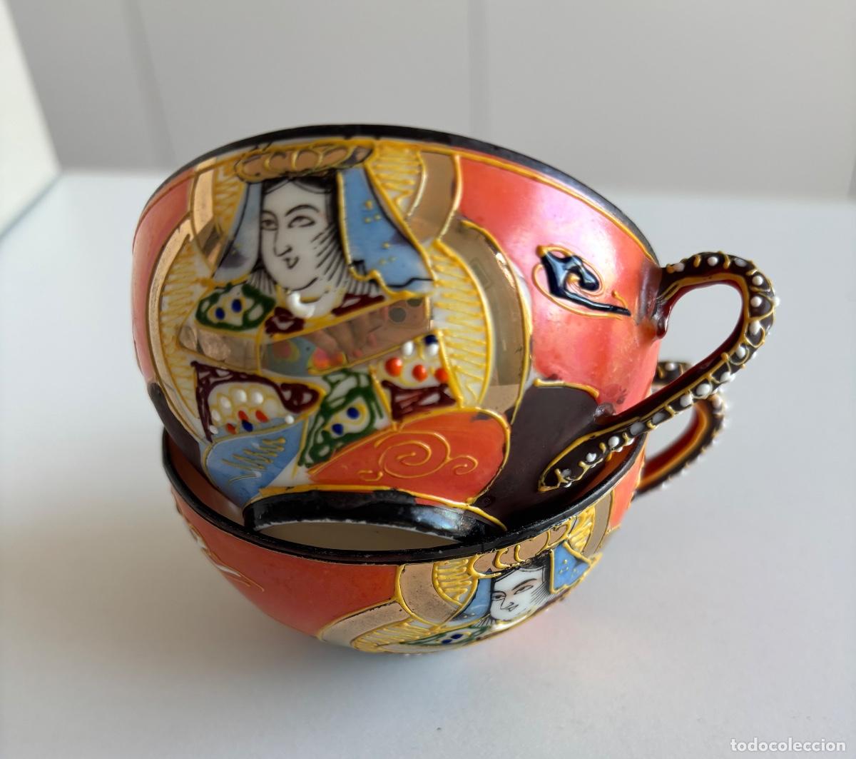 Antig&uuml;edades: Set 2 tazas porcelana china labrada