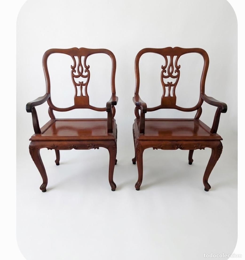 Antig&uuml;edades: JUEGO DE 6 PIEZAS (4SILLAS Y 2 SILLONES) A JUEGO ESTILO CHIPPENDALE JAPON&Eacute;S- MADERA PALISANDRO