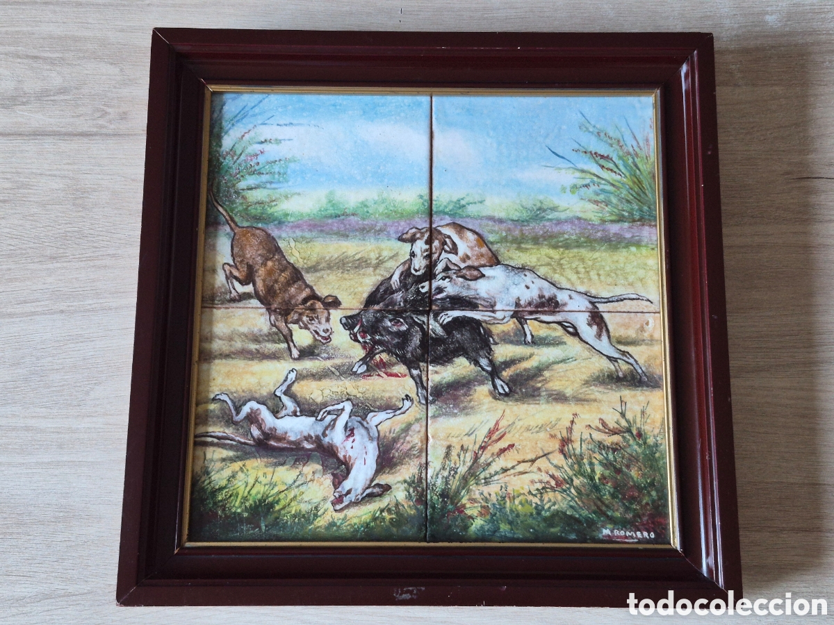 Antig&uuml;edades: Panel Cer&aacute;mico Azulejos Mensaque - Sevilla - Firmado : M. Romero - 28 x 28 cm. - Excelente .