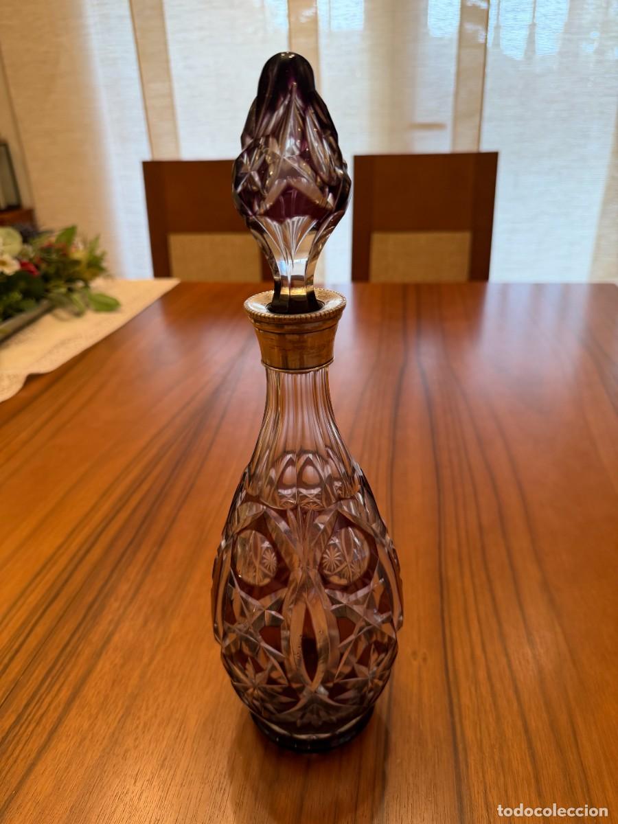 Antig&uuml;edades: Licorera de cristal de Bohemia con cuello en plata ley