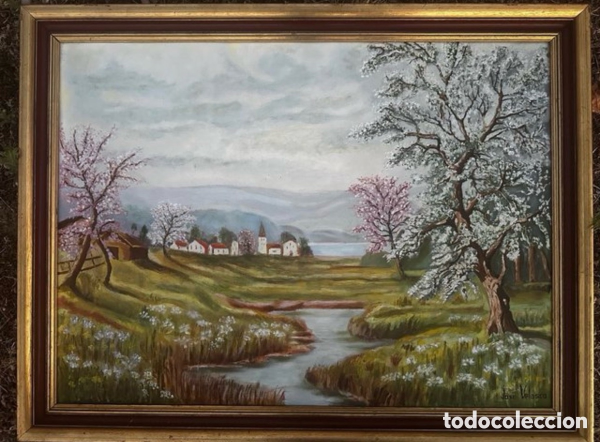 Antig&uuml;edades: Pintura paisaje &oacute;leo Primavera