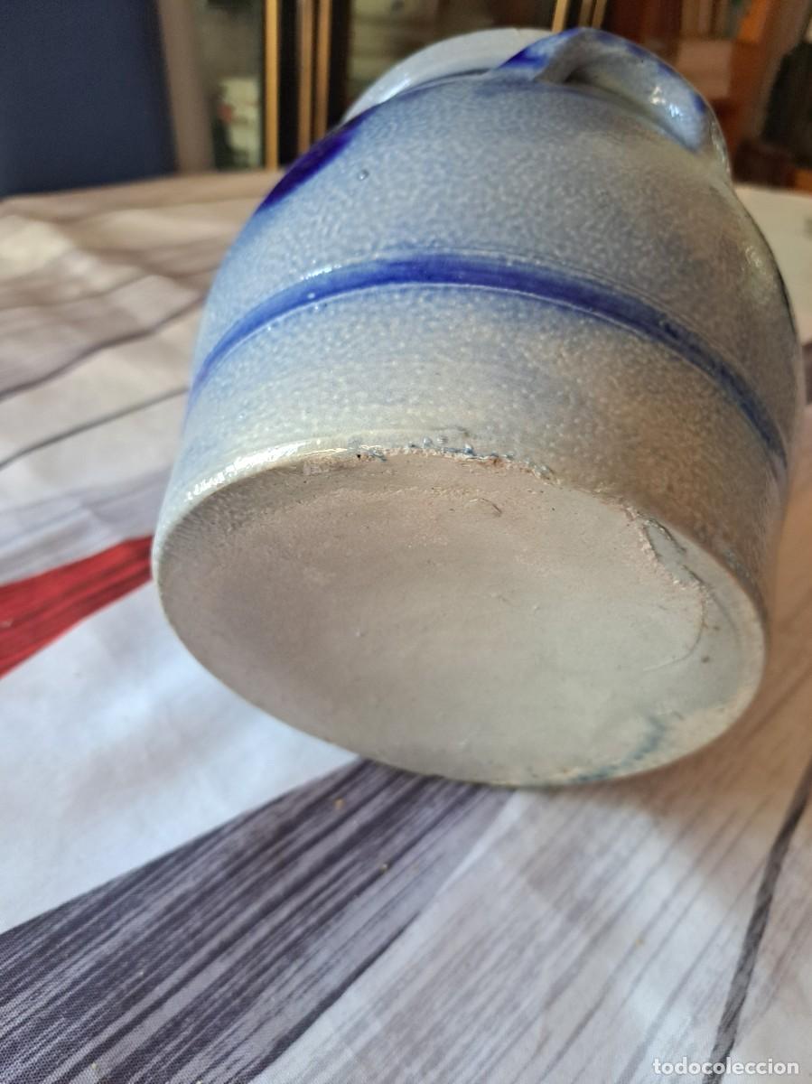 Antig&uuml;edades: antigua orza de gres, decorada en gris y azul. para conservas. - Foto 8