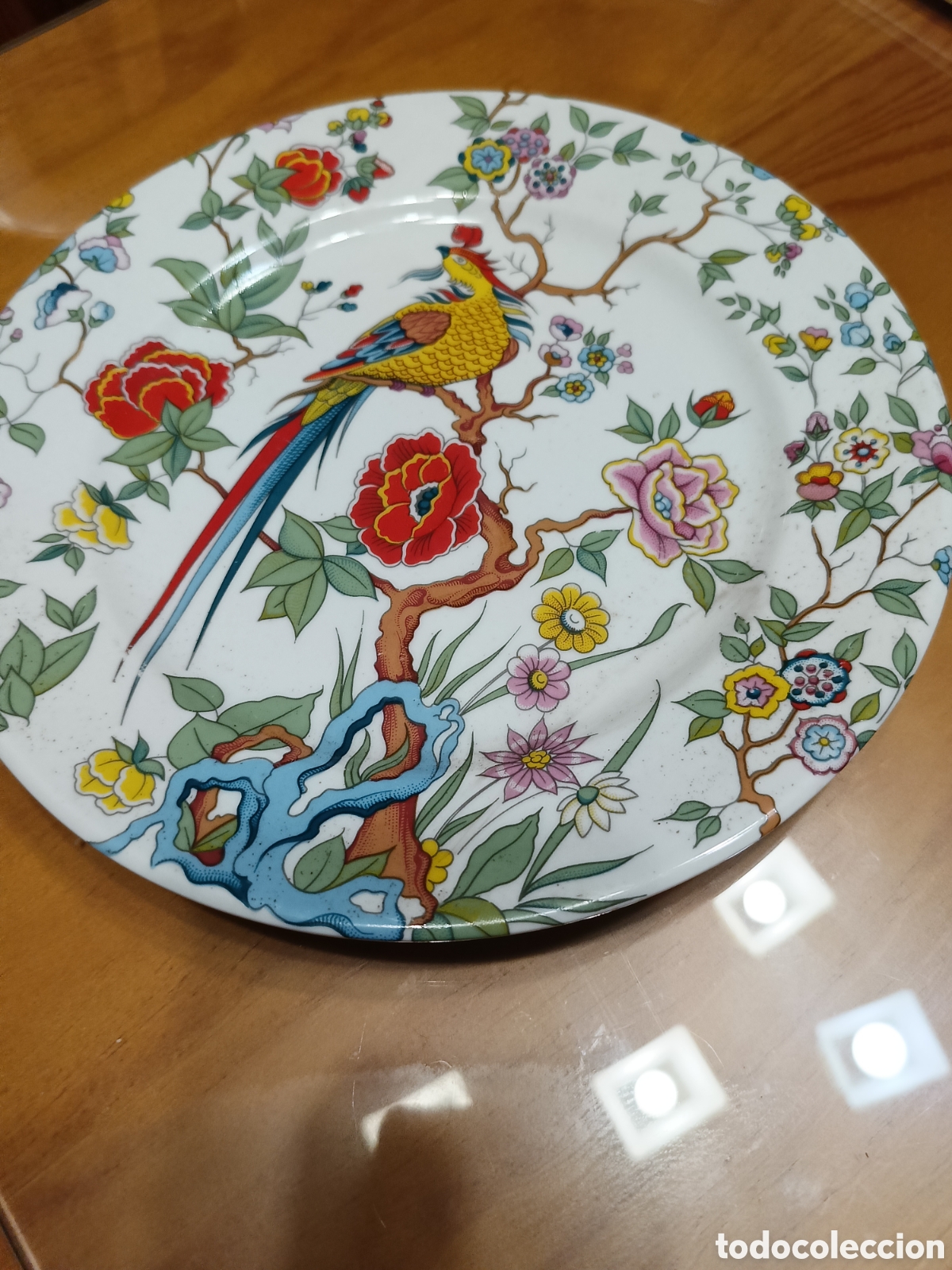 Antiques: Plato cer&aacute;mica decorado con flores y Ave