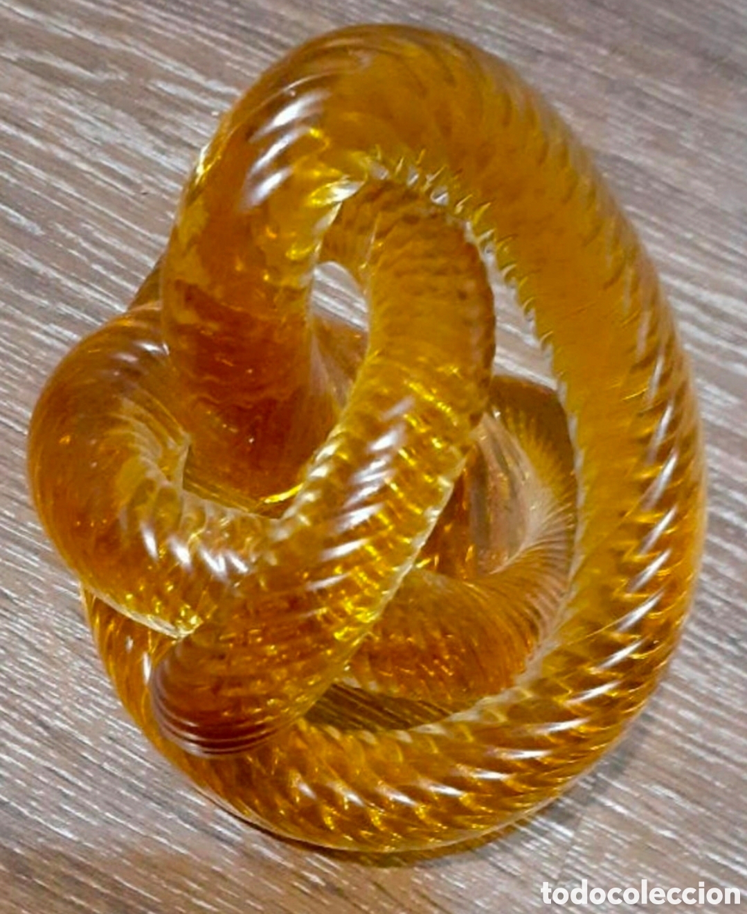 Antig&uuml;edades: ​Escultura nudo de cristal art&iacute;stico Fusion Z - Cristal de Bohemia color &aacute;mbar - Firmado Z(Solo reco