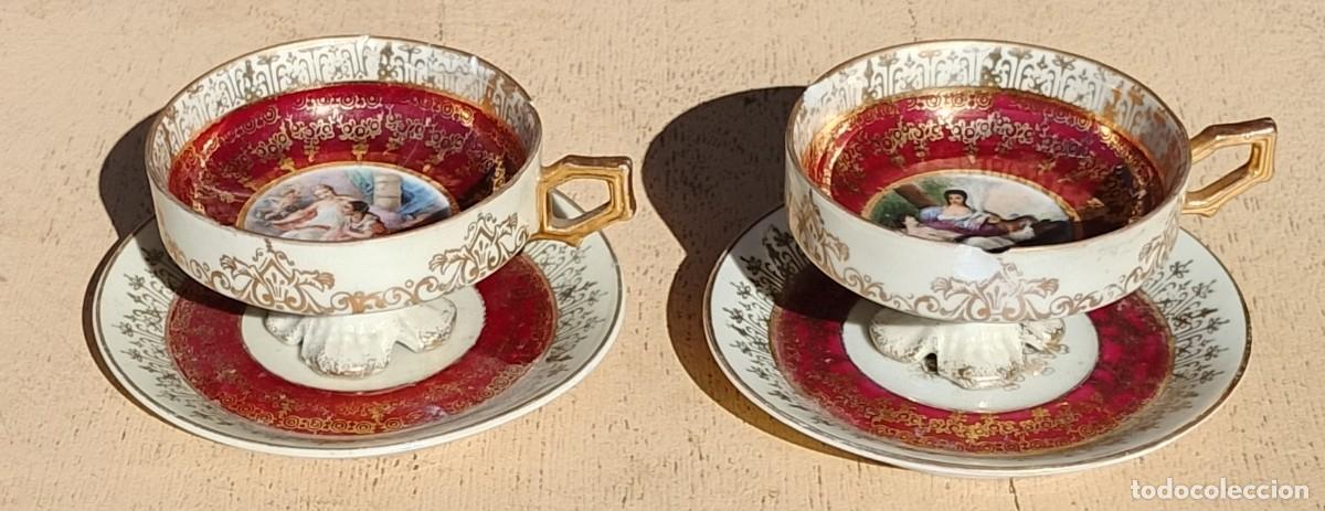 Antiques: Duo Tazas de Gabinete con Pedestal Lobulados y su Plato a Juego, F. Boucher, Bauer Lehmann