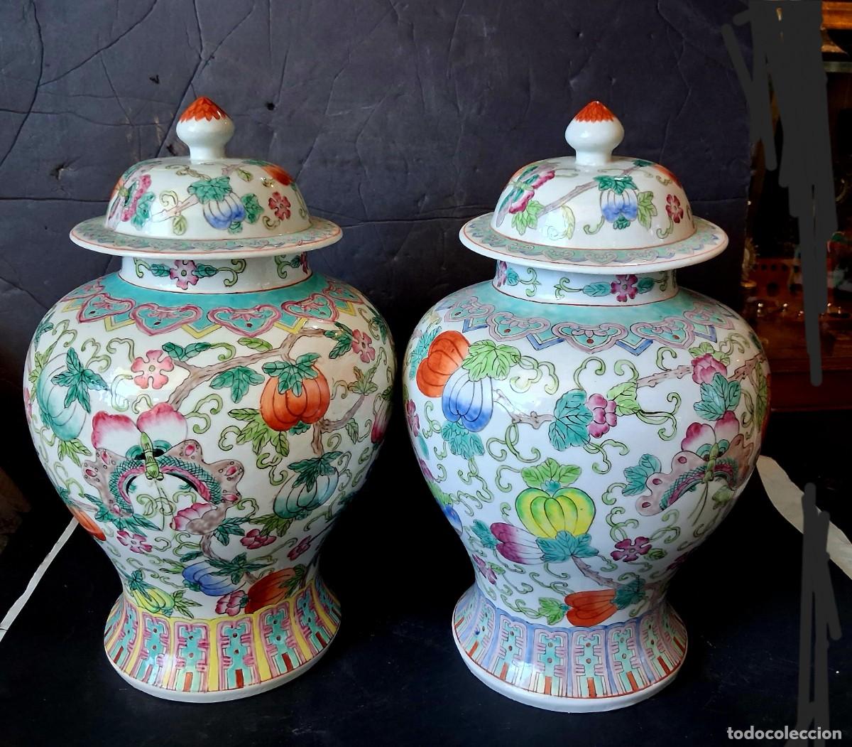 Antiques: Pareja de tibores de porcelana china Familia Rosa pa