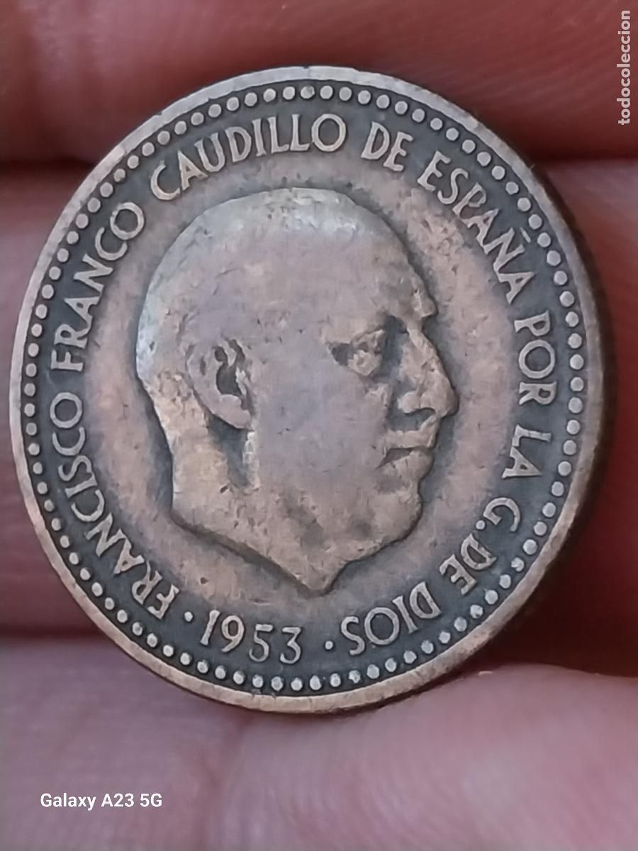 Antig&uuml;edades: 1953 PESETA PTA ESTRELLAS 19 ILEGIBLES MONEDA ESTADO ESPA&Ntilde;OL ORIGINAL CIRCULADA ---++