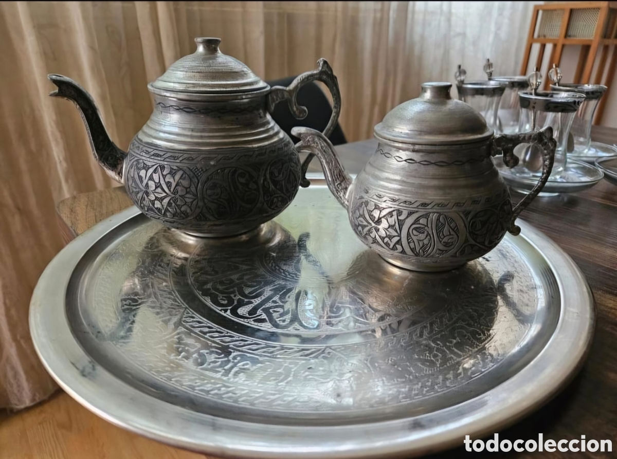 Antig&uuml;edades: Elegante Juego de T&eacute; Turco Plateado y Cristal - Servicio Completo 23 Piezas (NUEVO)&rdquo;