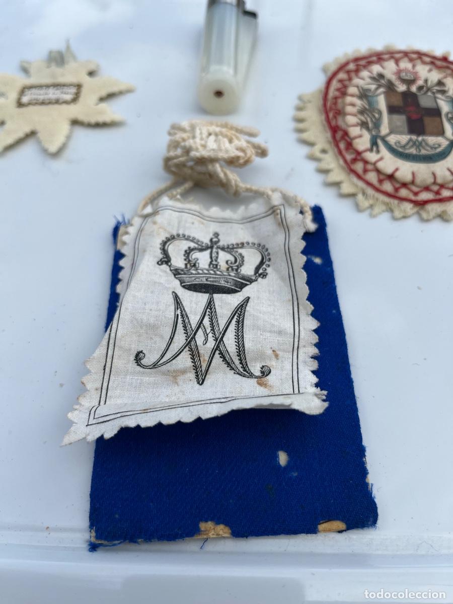 Antig&uuml;edades: Coraz&oacute;n de Jes&uacute;s, escapularios, siglo XIX labor de monjas - Foto 5
