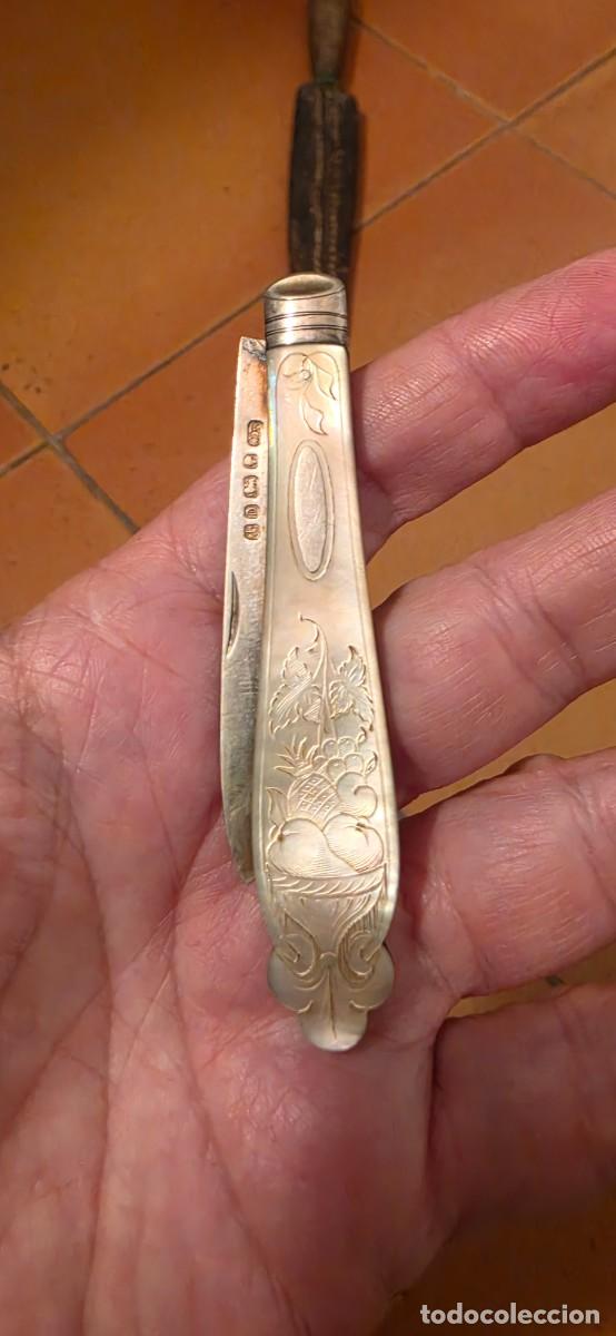 Antig&uuml;edades: Preciosa y gran navaja plata y nacar inglesa suglo XIX