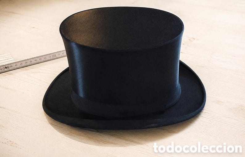 Antig&uuml;edades: Sombrero de copa seda plegable antiguo, Chistera Opera, Alemania Talla 55 Tremel Alemania