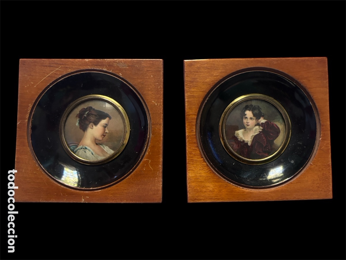 Antig&uuml;edades: PAREJA DE RETRATOS EN MINIATURA S. XIX - XX - DAMA Y NI&Ntilde;O