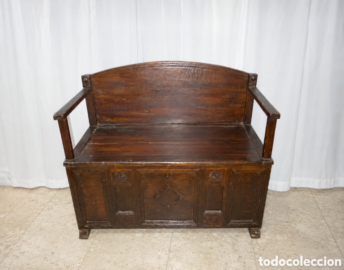 Antig&uuml;edades: Antiguo banco arc&oacute;n de madera &ndash; principios del siglo XX