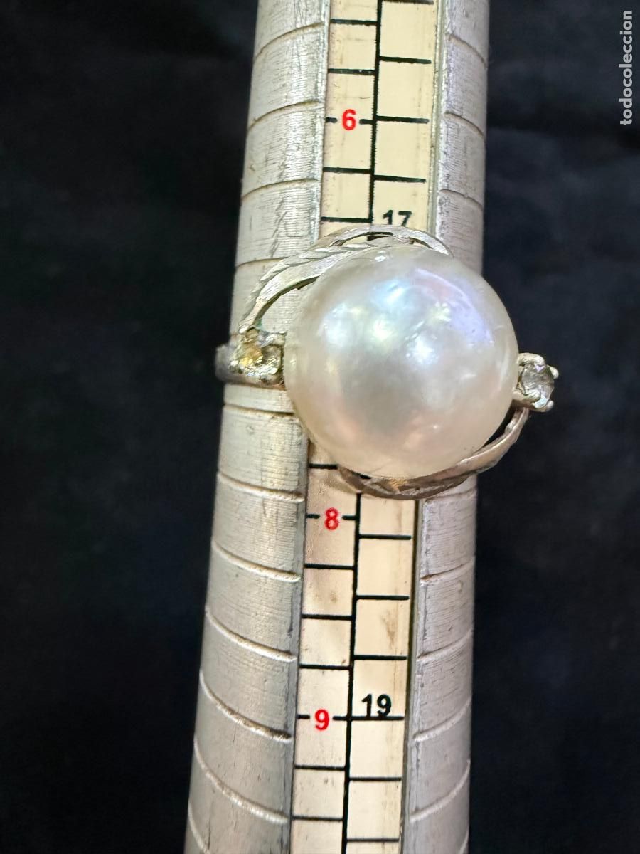 Antig&uuml;edades: ANTIGUO ANILLO PLATA DE LEY CONTRASTADA CON CIRCONITA E IMITANCION DE PERLA