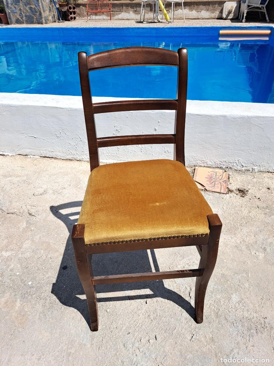 Antig&uuml;edades: Silla Isabelina de madera de roble, tapizado aterciopelado de principios del siglo XX