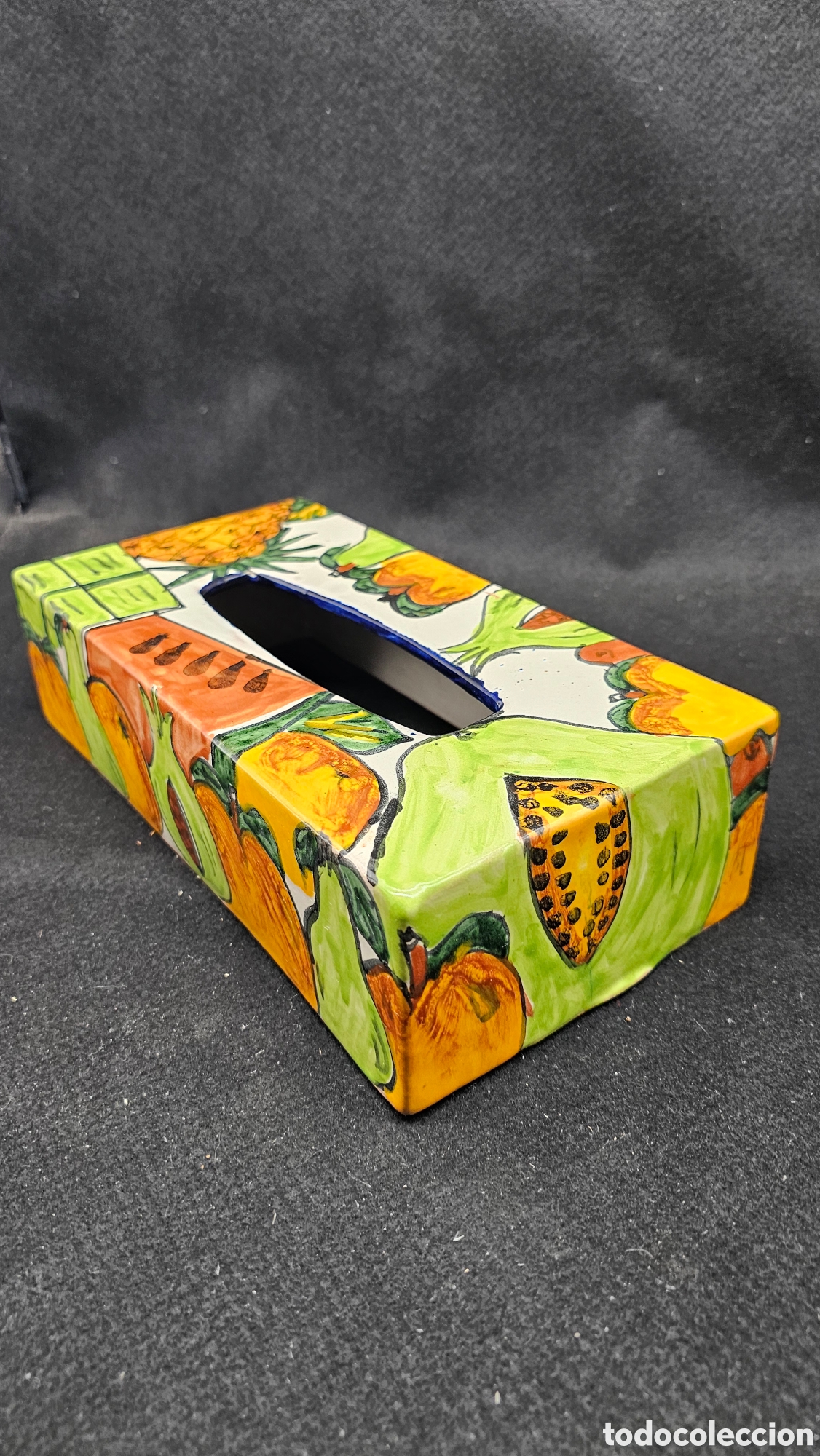 Antig&uuml;edades: funda de cer&aacute;mica para caja de pa&ntilde;uelos de estilo Talavera mexicana,