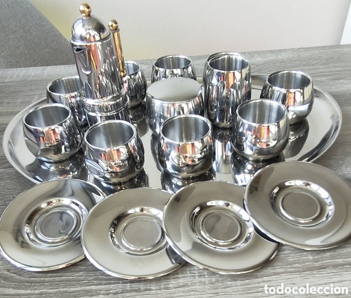 Antig&uuml;edades: Vintage AMC Art Design Espresso Coffee Set - 18/10 Stainless Steel - 70s Space Age Italy (Moka Pot,