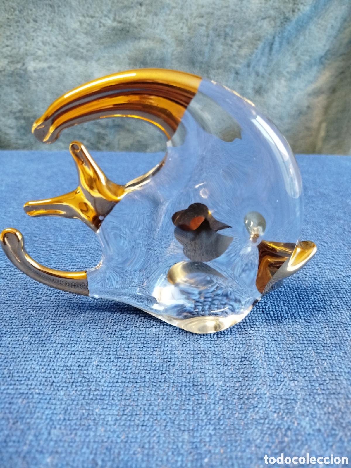 Antig&uuml;edades: Figura de pez &aacute;ngel en cristal macizo transparente de Murano.