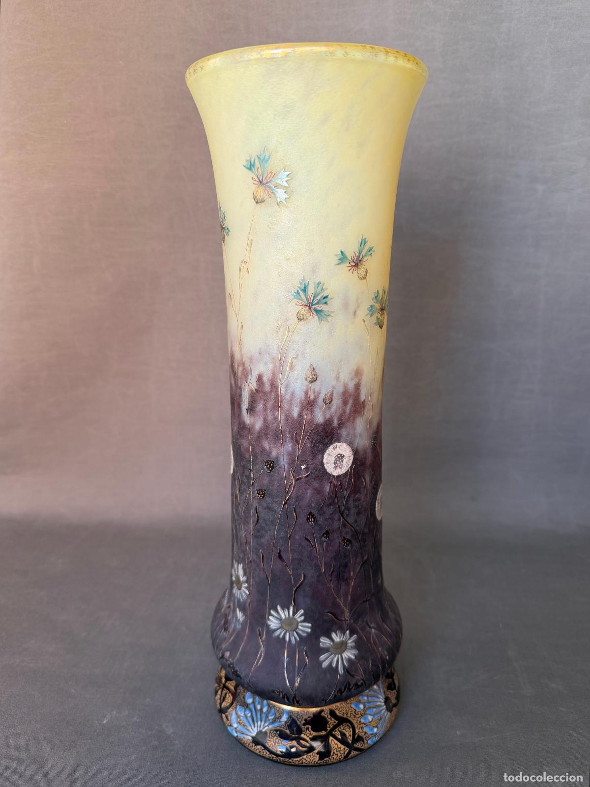 Antig&uuml;edades: Daum Fr&egrave;res , Nancy. jarr&oacute;n Art Nouveau &ldquo;Fleurs des Champs&rdquo;. Francia, circa 1900 , 39,2 cm. R15