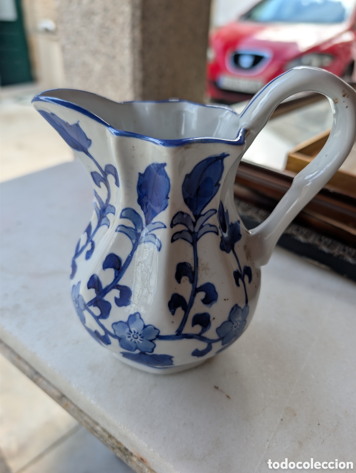 Antig&uuml;edades: Antigua Jarra Cer&aacute;mica Vintage Azul - Con Sello N&ordm; 23