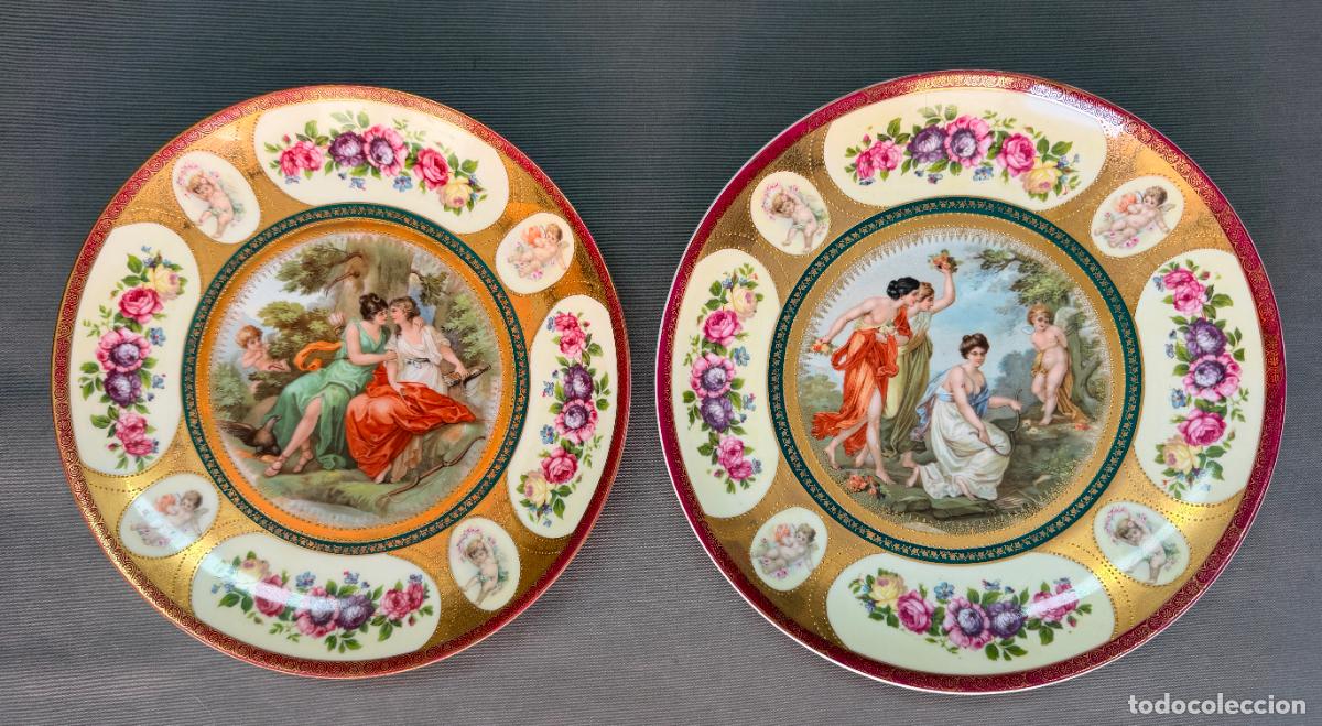 Antig&uuml;edades: Pareja de platos de Erdmann Schlegelmilch E.S. Prov. Saxe &ndash; Escenas mitol&oacute;gicas,
