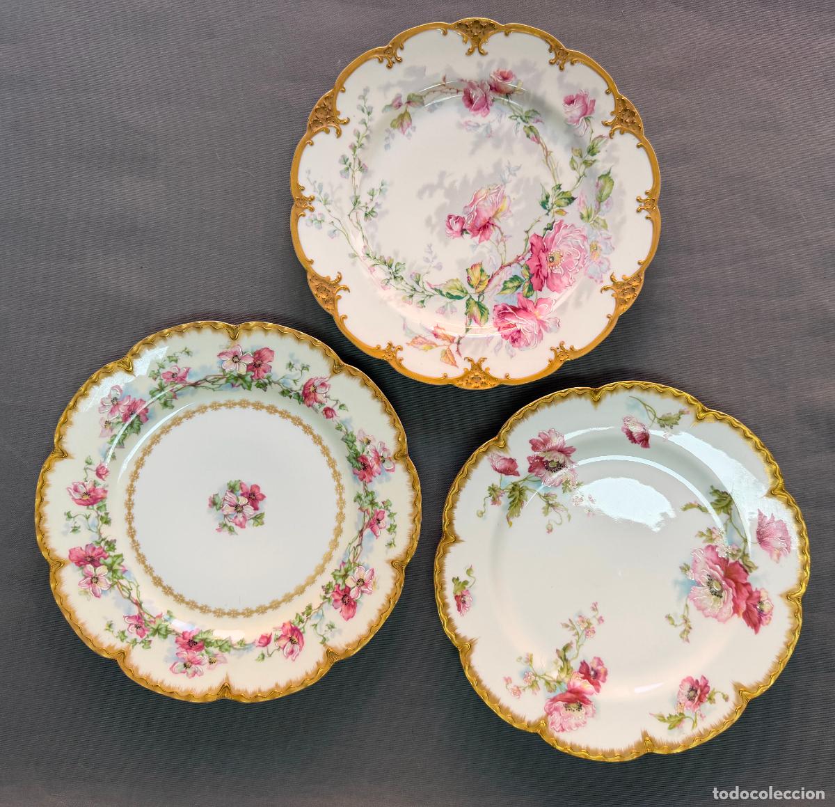 Antig&uuml;edades: 3 platos de Haviland & Co. Limoges , Francia , 1905 aprox.