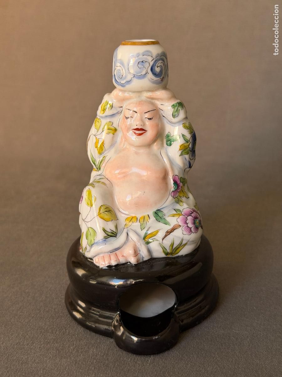 Antiguidades: Figura de Buda , China , quemador de incienso , Familia Rosa , 1930 aprox.