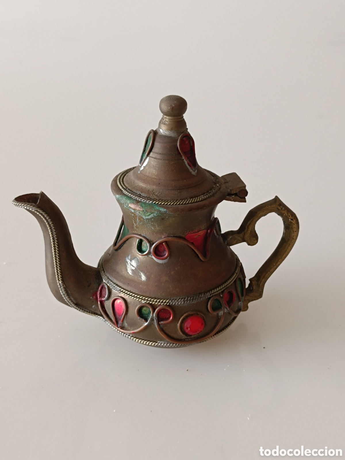 Antig&uuml;edades: Mini tetera lat&oacute;n &aacute;rabe marroqu&iacute; (11cm)