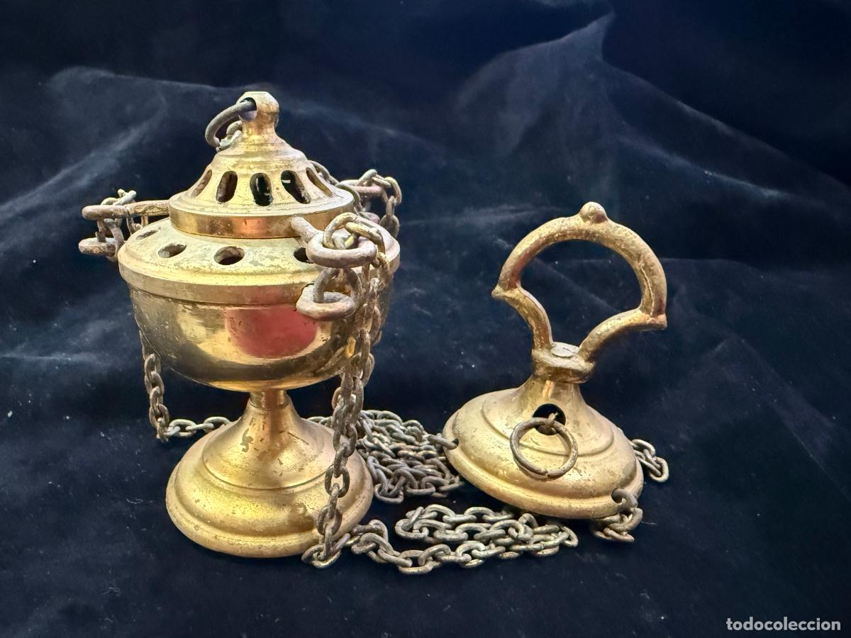 Antig&uuml;edades: INCENSARIO BOTAFUMEIRO DE METAL - MEDIDA TOTAL 49 CM - RELIGIOSO