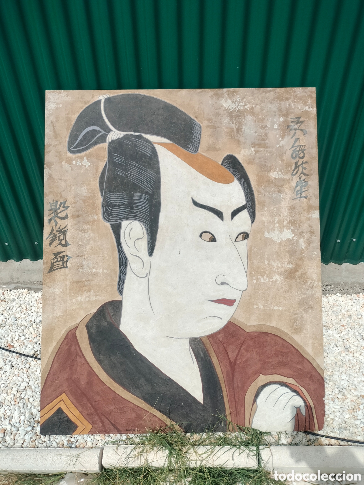 Antig&uuml;edades: Cuadro grande oriental pintado sobre madera y firmado
