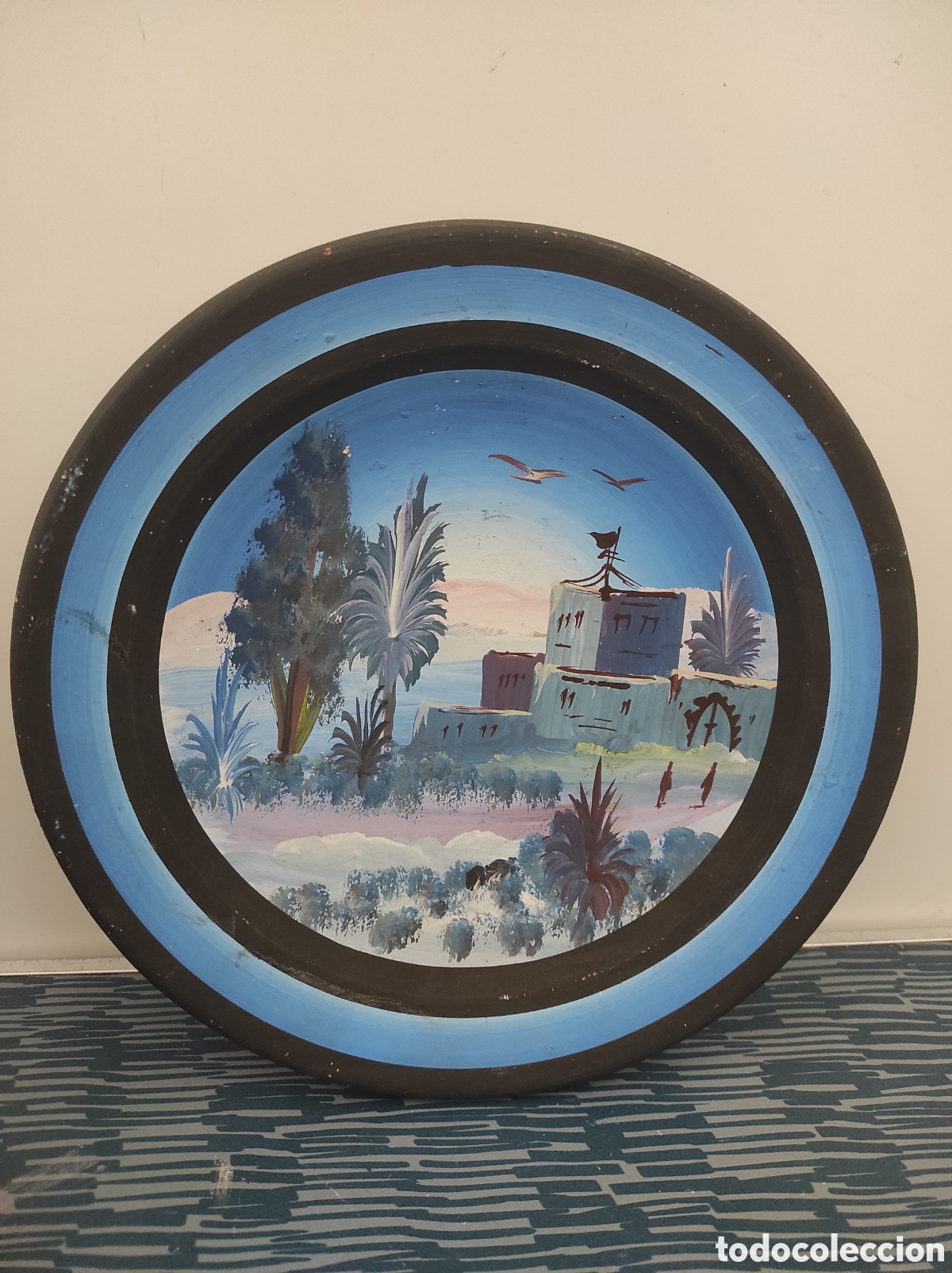 Antig&uuml;edades: Plato de artesan&iacute;a marroqu&iacute; inspirado en Safi pintado a mano