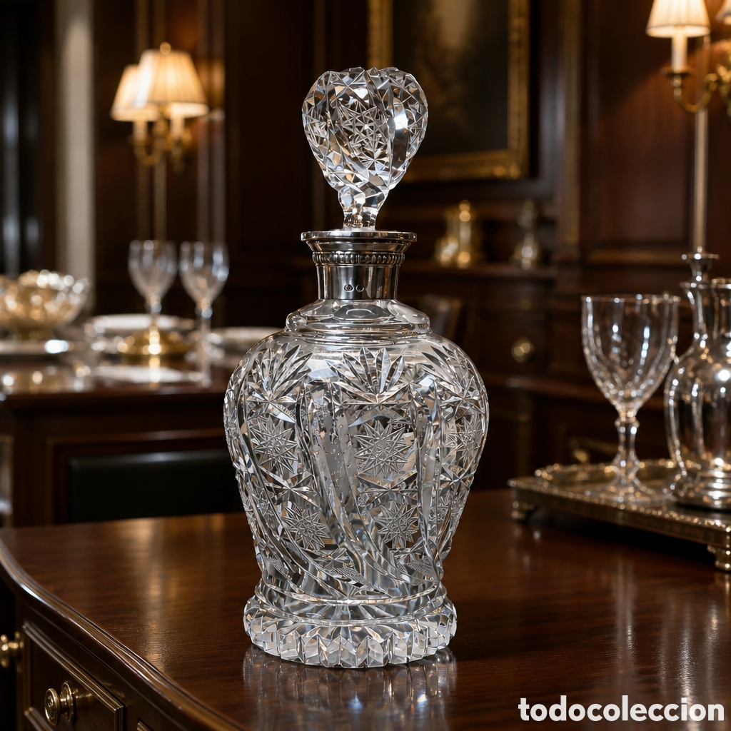 Antig&uuml;edades: MAGN&Iacute;FICA LICORERA CRISTAL TALLADO Y PLATA DE LEY. 25 CM ALTO. PERFECTO ESTADO.