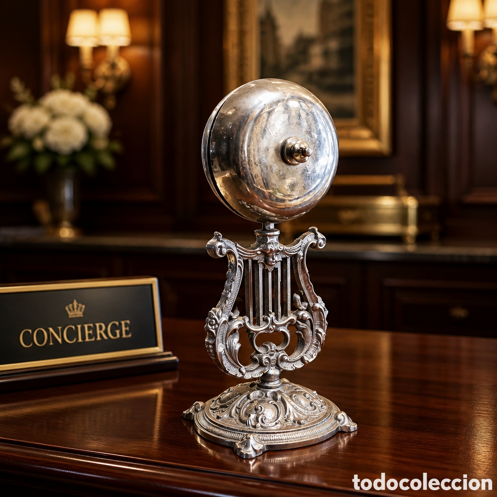Antig&uuml;edades: ANTIGUO TIMBRE DE RECEPCION DE HOTEL . EN FORMA DE LIRA Y PULSADOR EN AMBOS LADOS . 19 cm