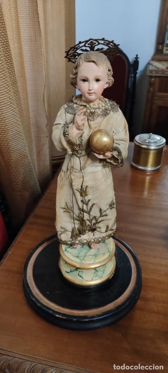 Antig&uuml;edades: Ni&ntilde;o Jes&uacute;s Salvador del Mundo Talla Antigua