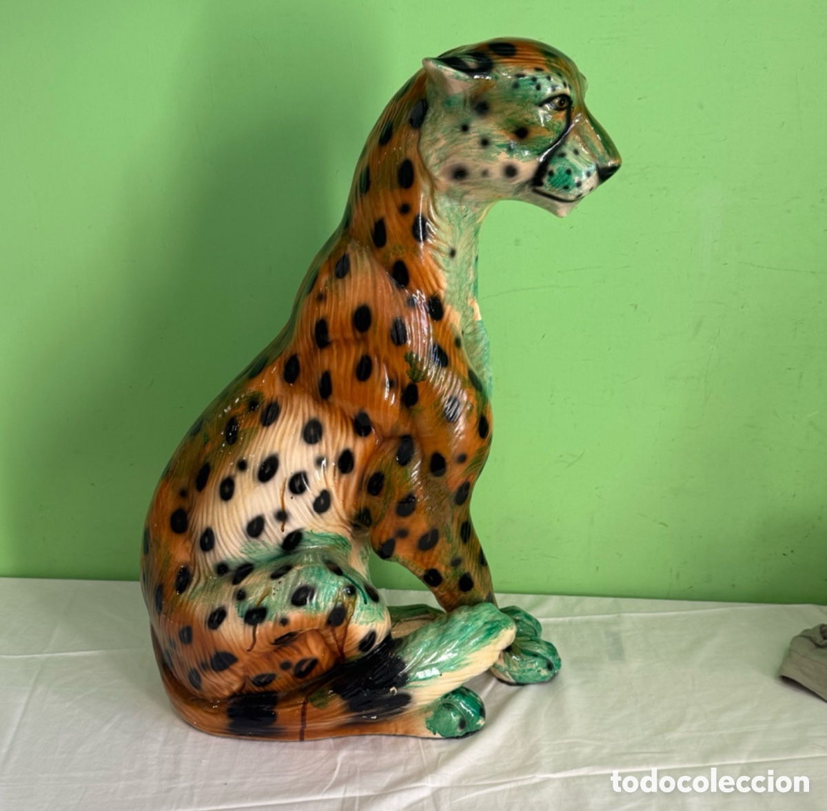 Oggetti Antichi: Gran figura de leopardo en cer&aacute;mica vidriada, a&ntilde;os 50/60