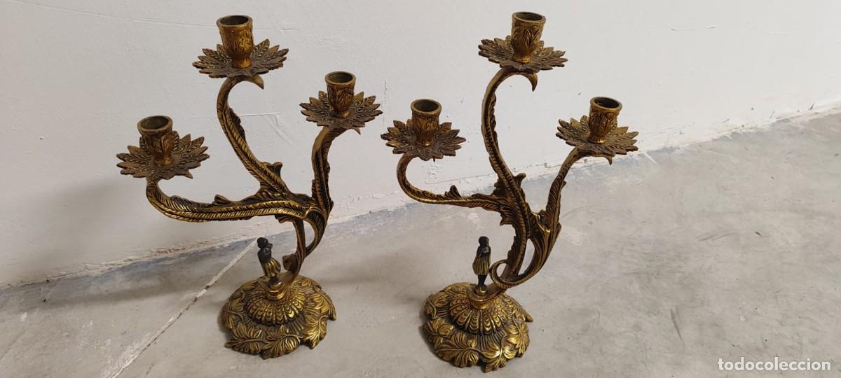 Antig&uuml;edades: Pareja Candelabros Bronce Antiguos
