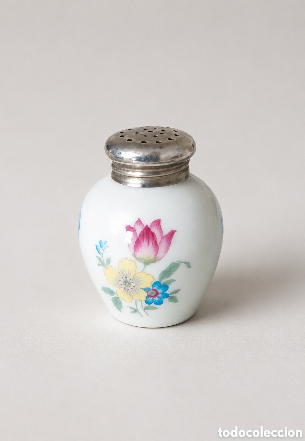 Antig&uuml;edades: Salero vintage porcelana y plata alemana