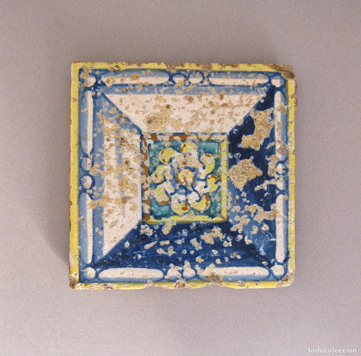 Antig&uuml;edades: AZULEJO DE TALAVERA * TOLEDO * S. XVII * 13,5 X 13,5 CM * ENVIO CERTIFICADO GRATIS