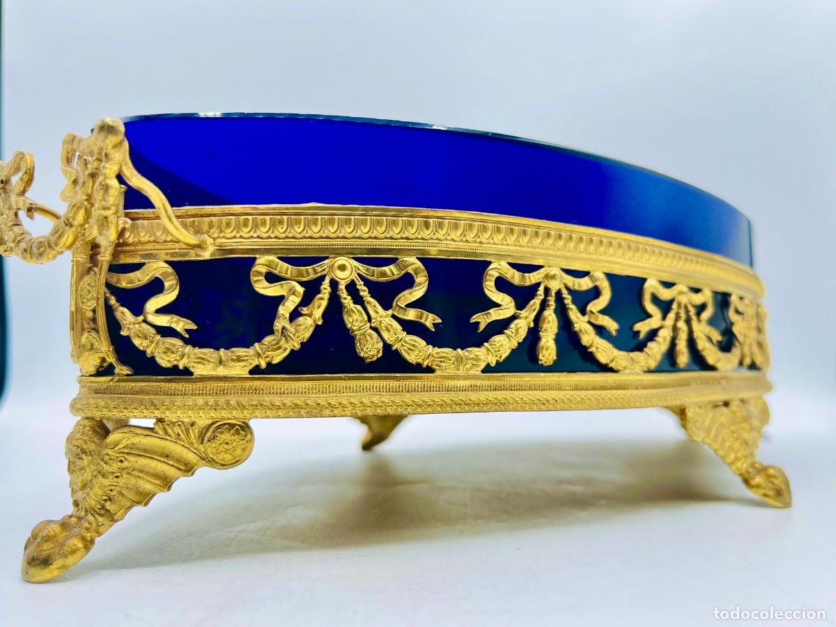Antig&uuml;edades: CENTRO DE MESA JARDINERA BRONCE ORMOLU CRISTAL AZUL COBALTO ESTILO LUIS XVI