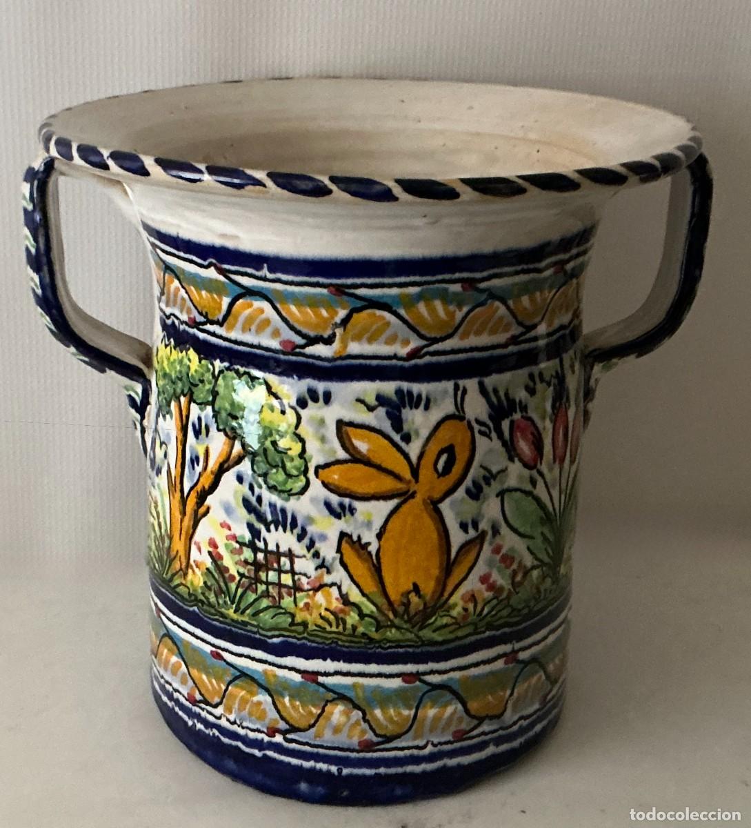 Antig&uuml;edades: Gran Orza / Jarr&oacute;n Cer&aacute;mica R&uacute;stica Espa&ntilde;ola Pintada a Mano, estilo Talavera / Puente del Arzobispo