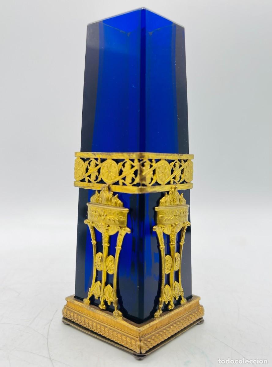 Antig&uuml;edades: PALILLERO FLORERO PORTAPLUMAS ANTIGUO CRISTAL AZUL COBALTO BRONCE ORMOLU ESTILO IMPERIO