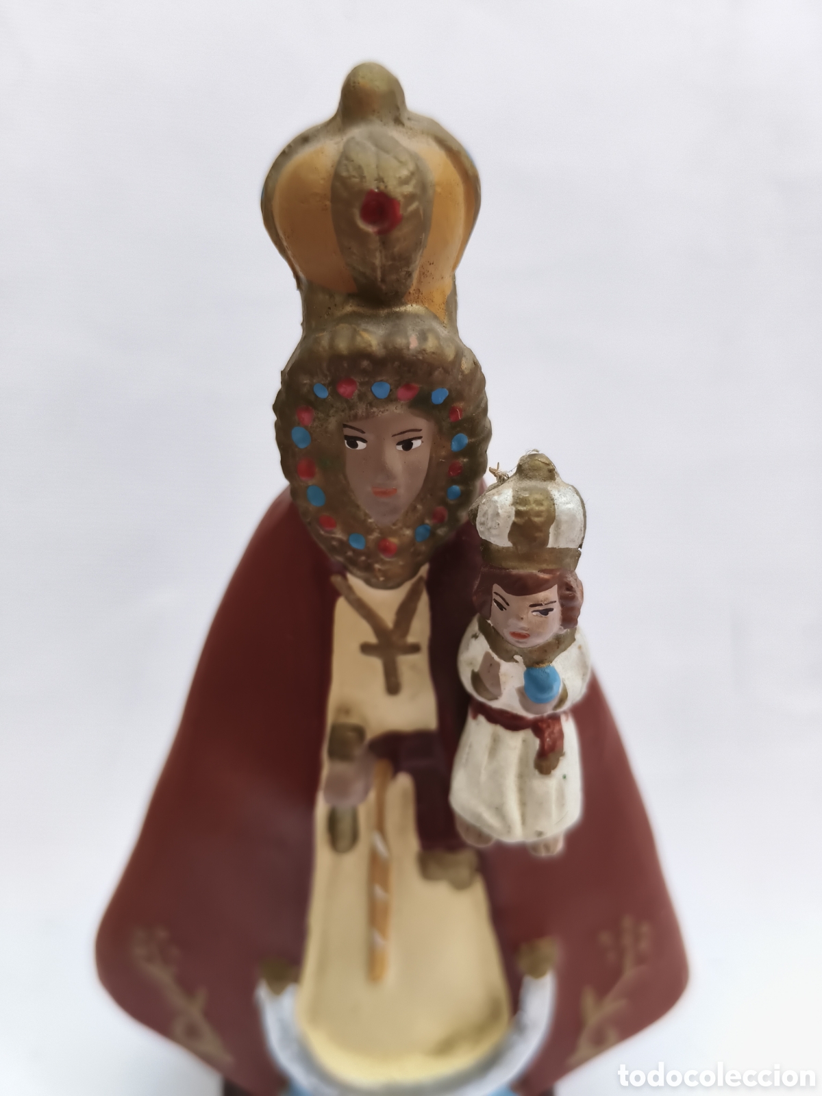 Antiques: FIGURA EN BARRO VIRGEN DE LA FUENSANTA MURCIA CON NI&Ntilde;O JESUS MURCIA POLICROMADA