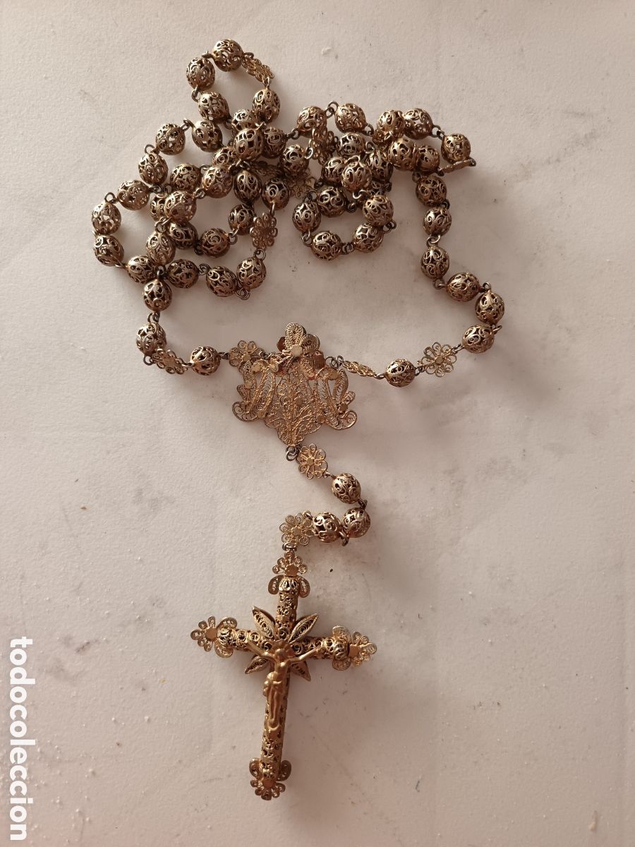 Antig&uuml;edades: Rosario filigrana plateado a&ntilde;os 40